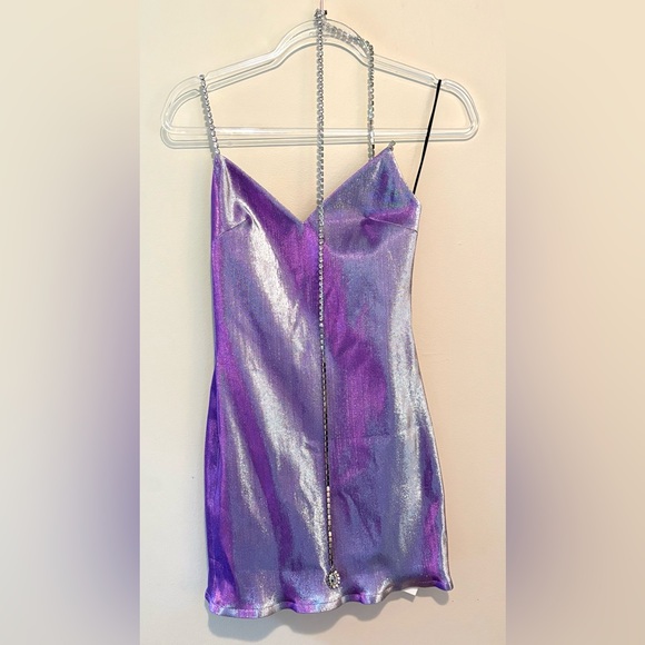 AREA crystal choker mini dress in silver violet - Picture 7 of 12
